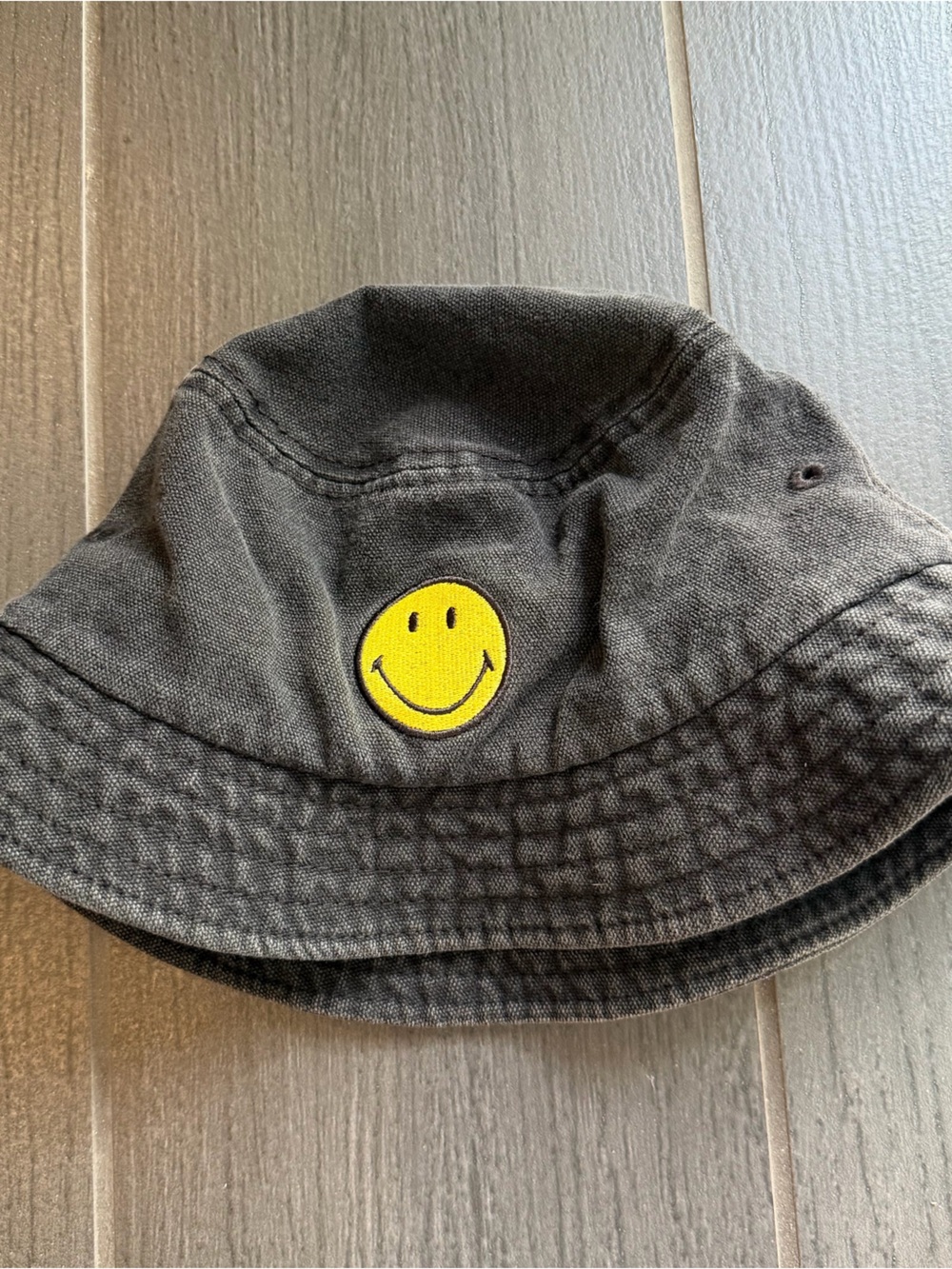 Smiley Face Black Cotton Bucket Hat